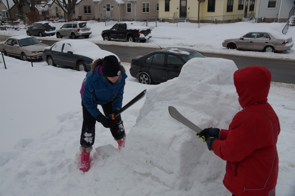 The kids help with the initial rough out.